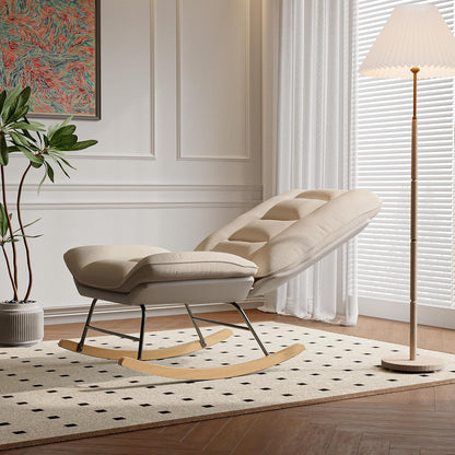 Schommelstoel – Relaxstoel – Ligstoel – Loungestoel – Creme Wit – 12-Posities Verstelbare Rugleuning – Dubbel Laags Technisch Stofontwerp