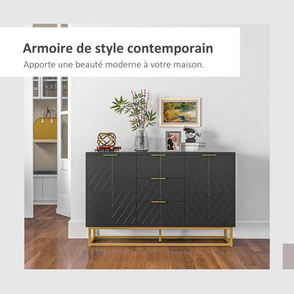 Buffet – Dressoir – Kast – Opbergmeubel – Sideboard – Zwart – Gouden Metalen Accenten – Veelzijdige Opbergruimte Met Verstelbare Planken – Compact Formaat 120x40x76 cm