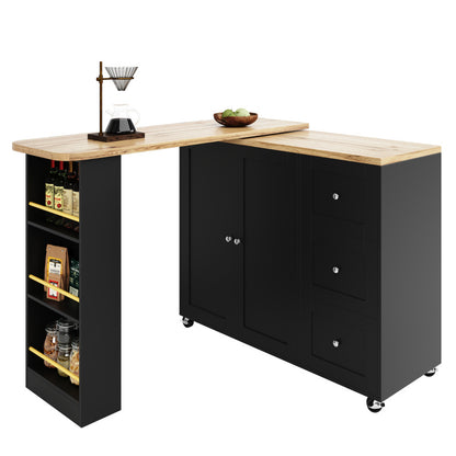 Black Standing Table with a 360-Degree Rotation, Measuring 135203 X 39 X 106 Cm, Equipped with Wheels And Three Shelves.
