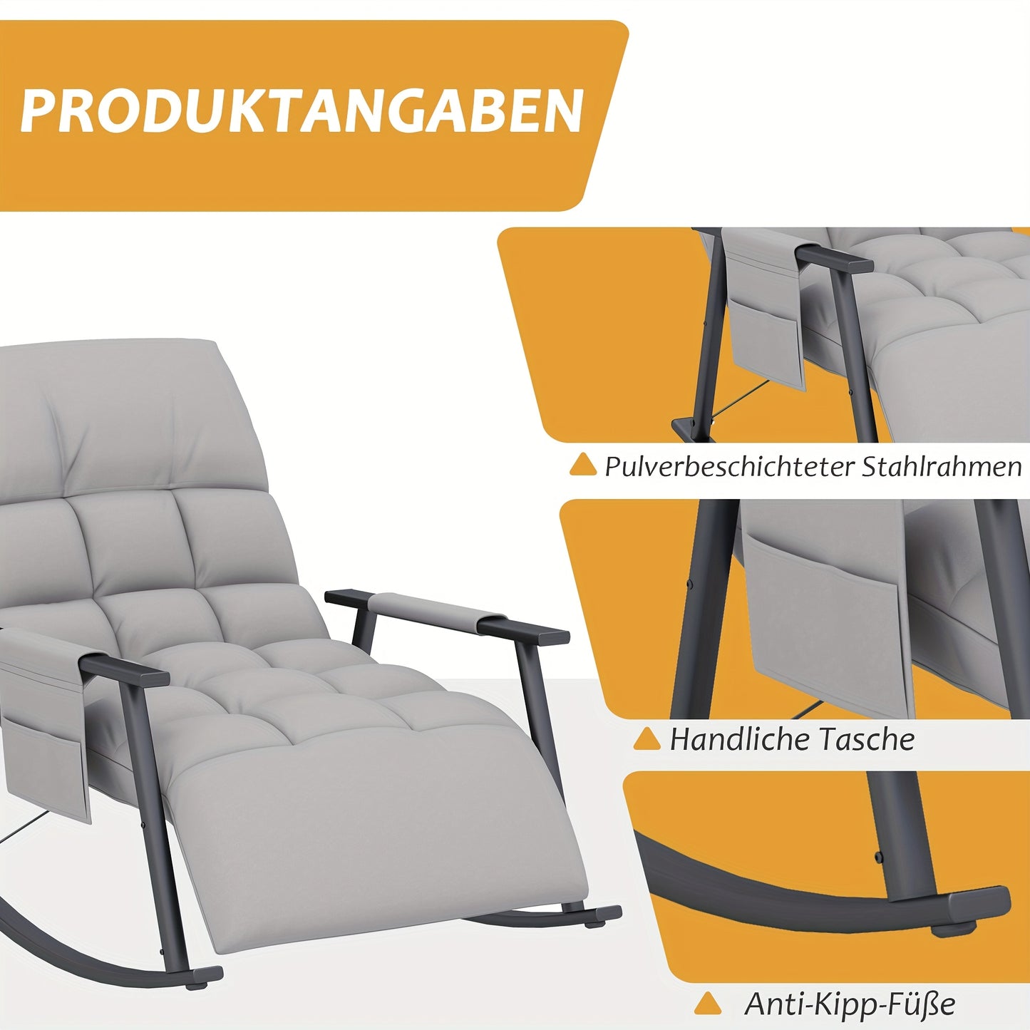 Schommelstoel – Relaxstoel – Fauteuil – Loungestoel – Voedingsstoel – Extra brede Zitting – Handmatig Verstelbare Rugleuning
