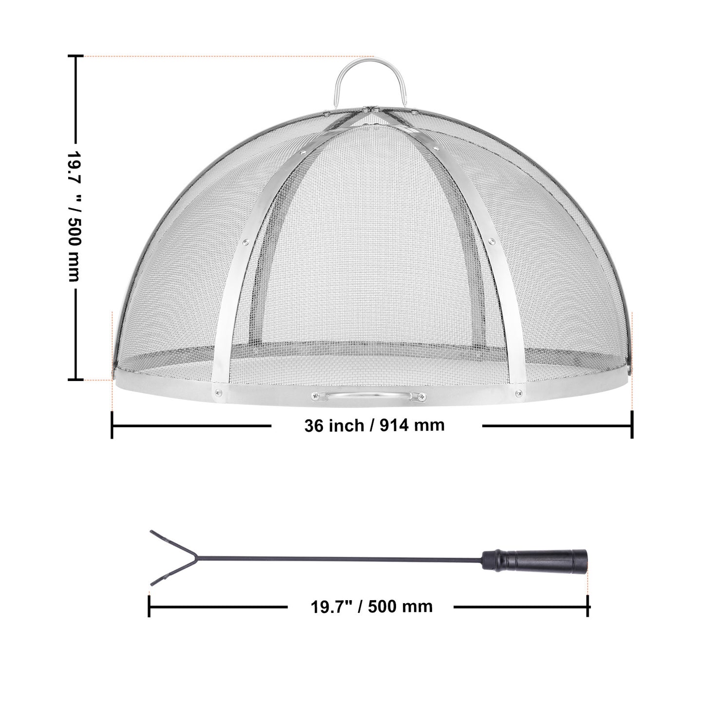 Vuurkorf Vonkenscherm – Vuurkorf Afdekking – Vuurkorf Deksel – Vuurkorf Veiligheidsnet – Vuurkorf Gaas – Roestvrij Staal 91,4 cm Diameter – Duurzaam en Hittebestendig