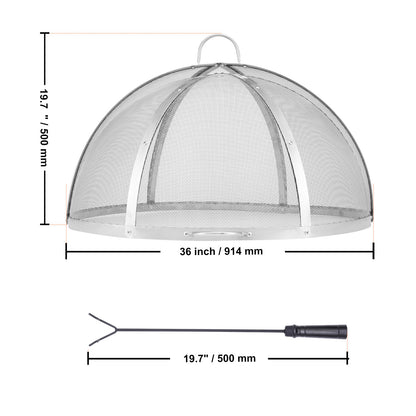 Vuurkorf Vonkenscherm – Vuurkorf Afdekking – Vuurkorf Deksel – Vuurkorf Veiligheidsnet – Vuurkorf Gaas – Roestvrij Staal 91,4 cm Diameter – Duurzaam en Hittebestendig