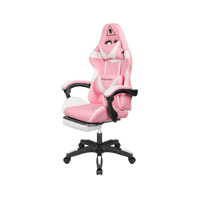 Gaming Stoel – Gamestoel – Gaming Chair – Game Stoel – Bureaustoel – Verstelbare Rugleuning – Eco-Leren Bekleding – Inclusief Voetensteun - Wit/Roze
