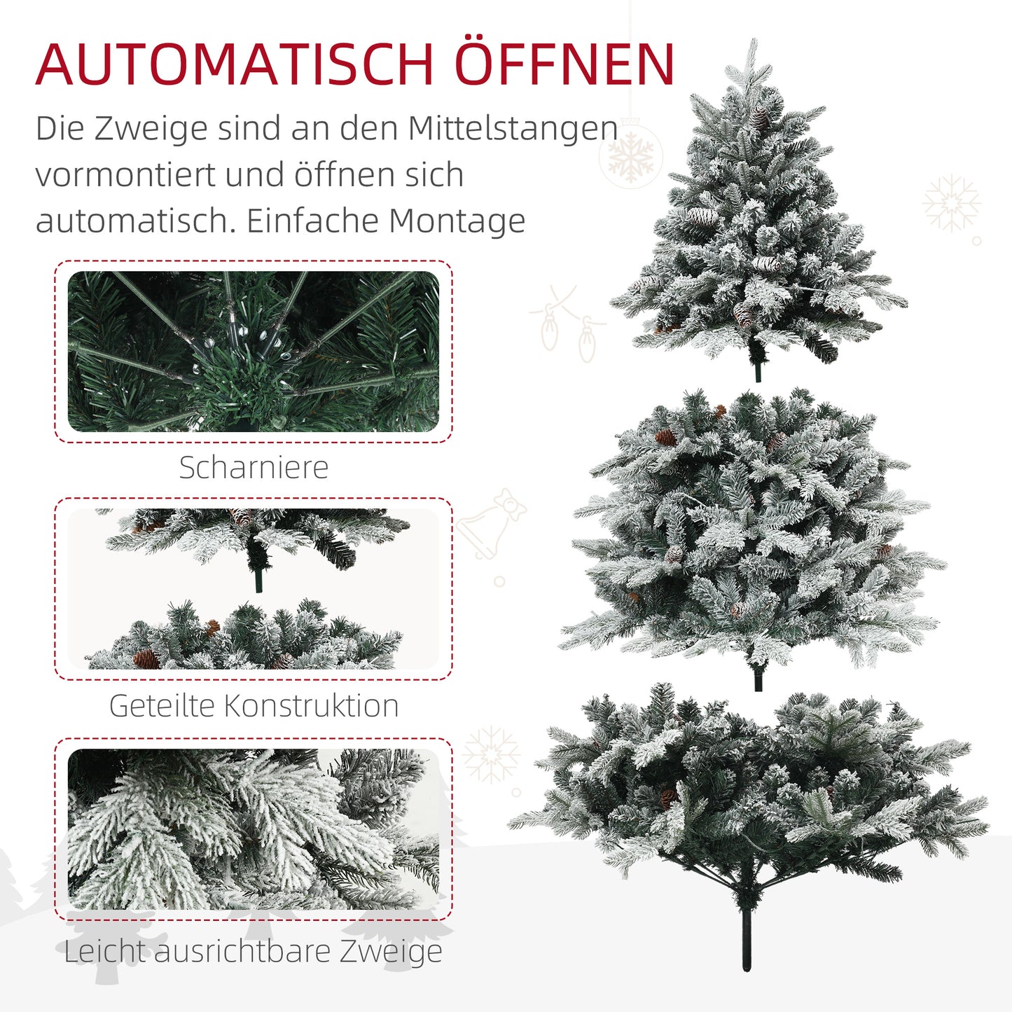 Kunstkerstboom – Nepkerstboom – Kerstboom Met Verlichting – LED Kerstboom – Sneeuwkerstboom – 180 Cm Hoog – Vuurvast Met Metaal