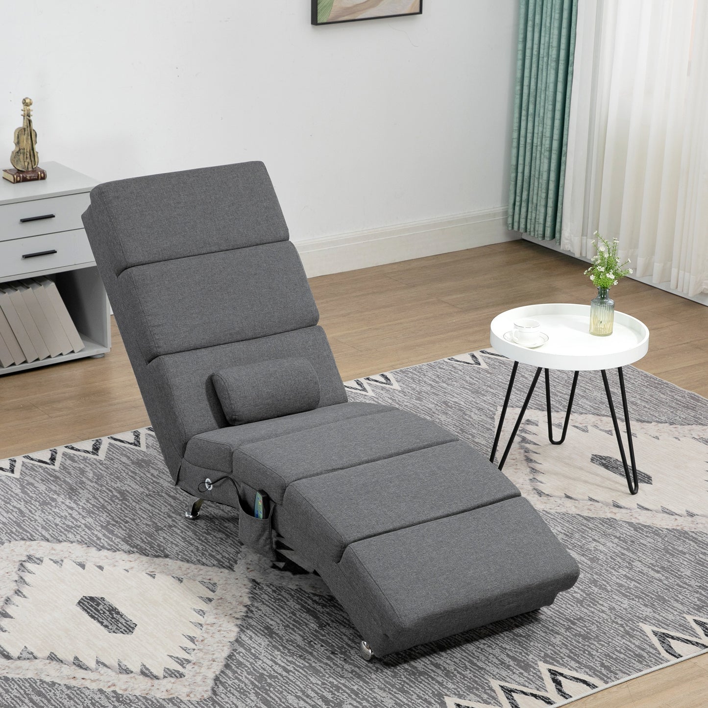 Massage Relaxfauteuil – Relaxstoel – Ligstoel – Fauteuil – Verstelbare Stoel – Donkergrijs – 8 Vibratiepunten – 5 Massagemodi – Ruime Afmetingen 56x168x84 cm