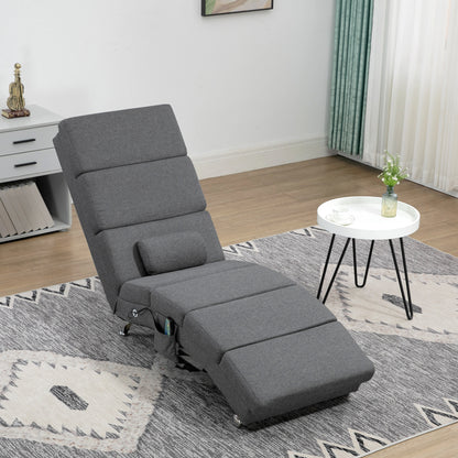 Massage Relaxfauteuil – Relaxstoel – Ligstoel – Fauteuil – Verstelbare Stoel – Donkergrijs – 8 Vibratiepunten – 5 Massagemodi – Ruime Afmetingen 56x168x84 cm