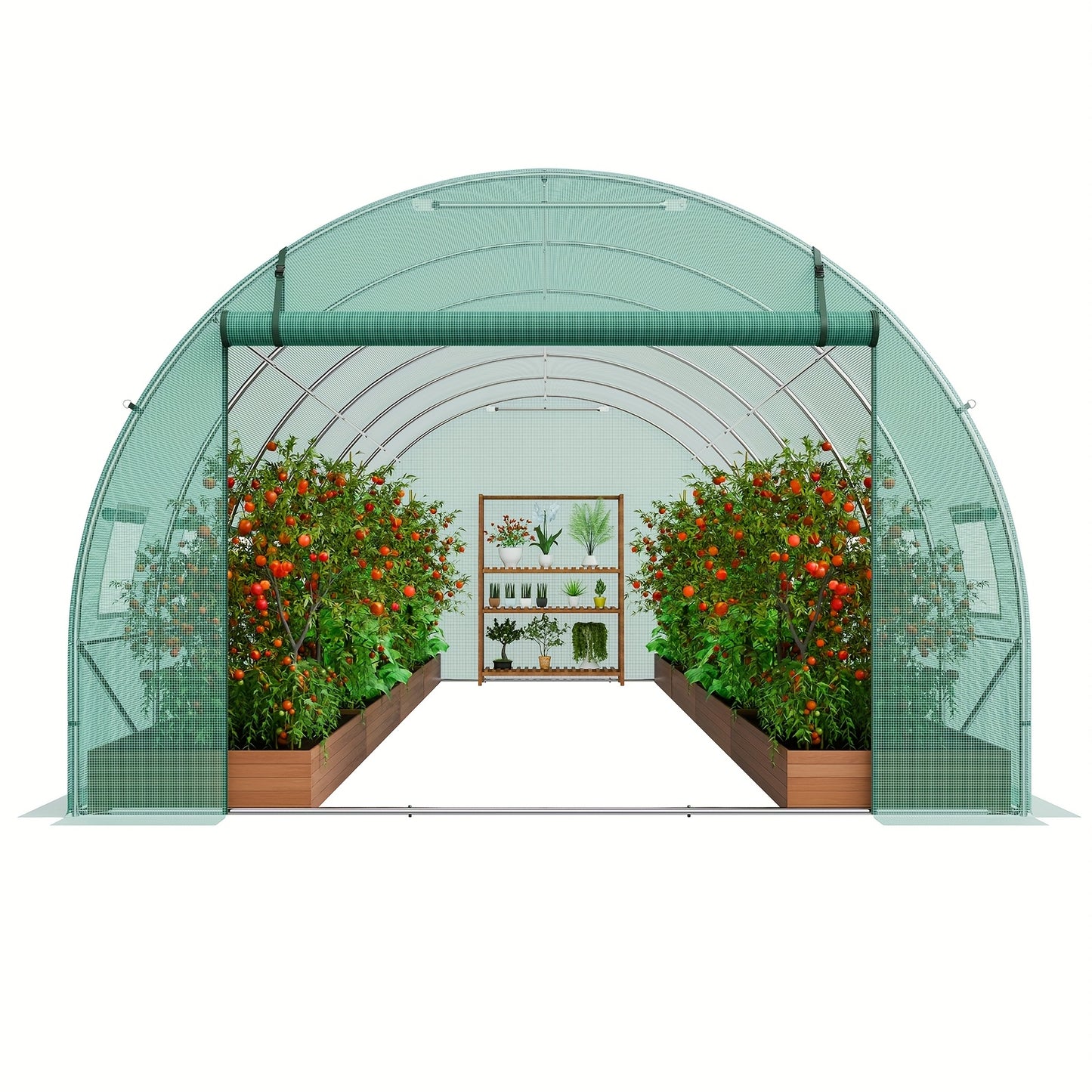 Tunnelkas – Walk-In Kas – Tuinkas – Groeikas – 609.6x304.8x213.36cm - Gegalvaniseerd Staal – 6 Meter Breedte – PE-Folie Cover - Groen