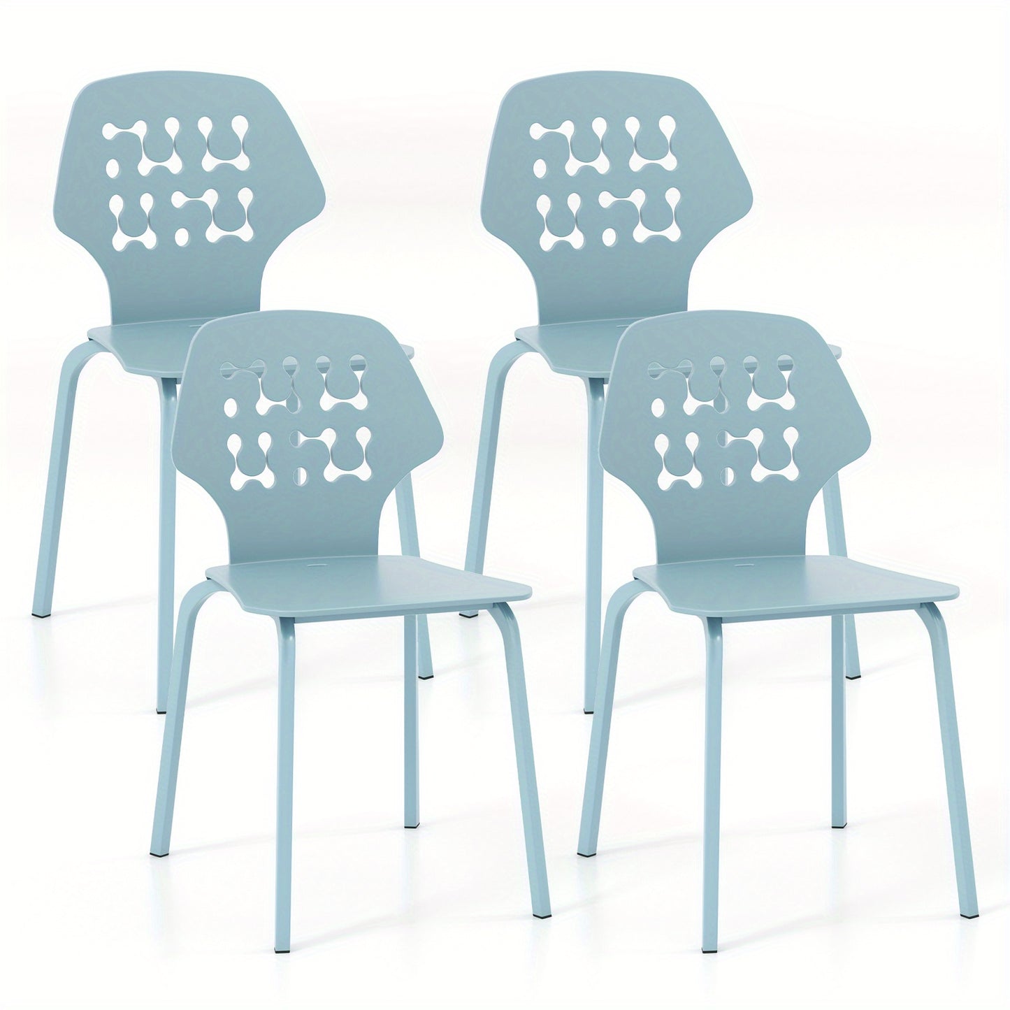 GOFLAME 4-Person Metal Dining Chair Set - Modern Knitted Backrest & Metal Legs, Armless Elegant Design for Kitchen, Dining Room & Living Room, Blue, Dining Room Furniture, Elegant Dining Chair, Knitted Texture