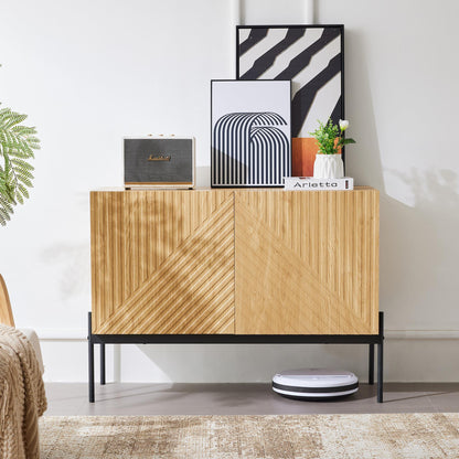 Modern Dressoir – Sideboard – Opberger – Kast – Dressoirkast – Rood Hardhout – Met Metalen Poten – Verstelbare Planken – Geen Montage Nodig