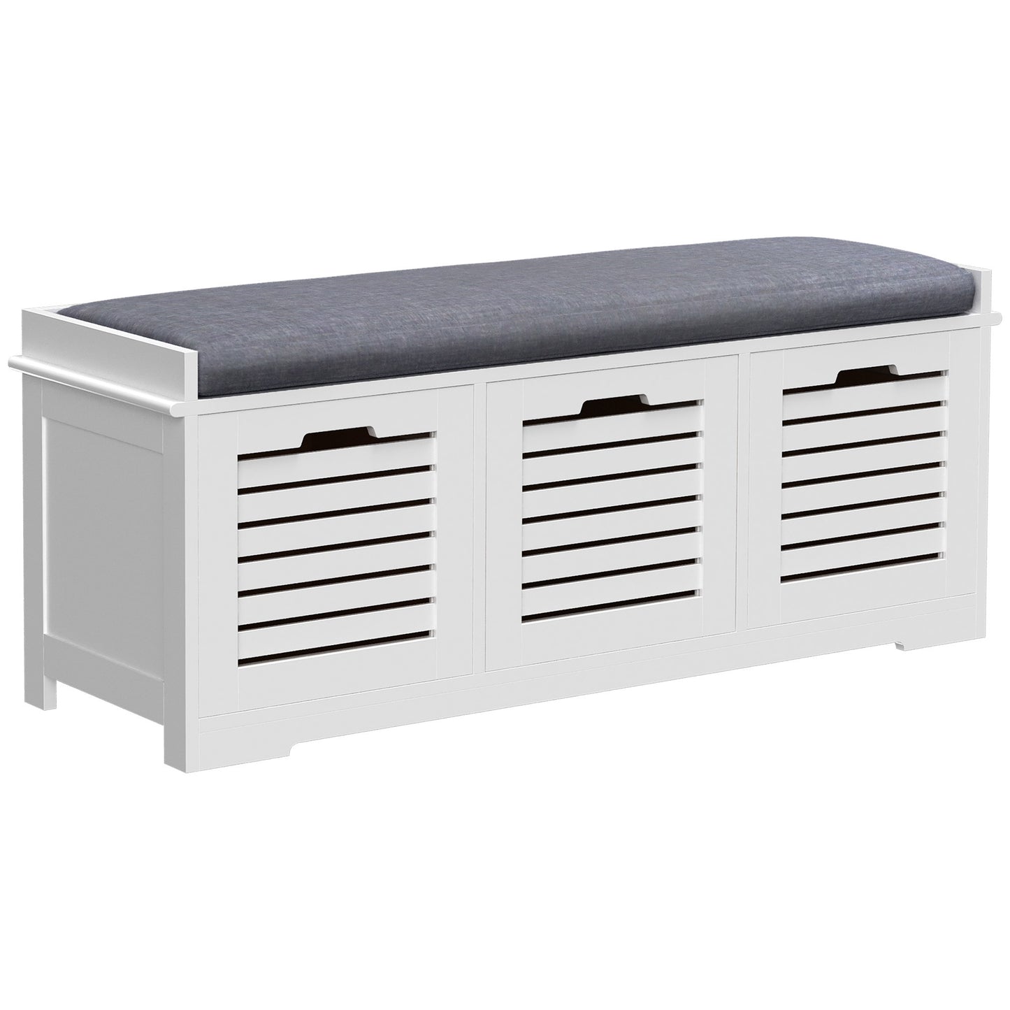 Schoenenbank – Schoenenkast – Opbergbank – Halbank – Zitbank – Met 3 Ventilerende Lades – Comfortabel Verwijderbaar Kussen – Wit – Compact 108x35x43 cm
