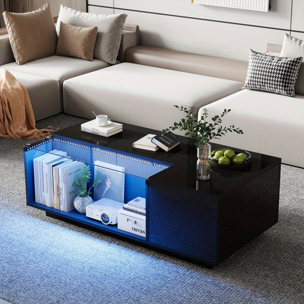 Salontafel – Koffietafel – Woonkamertafel – Bijzettafel – Tafel – Tempered Glas Blad – Stevig Metalen Frame – 100x50x35 cm – 2 Lades – Modern Minimalistisch Design
