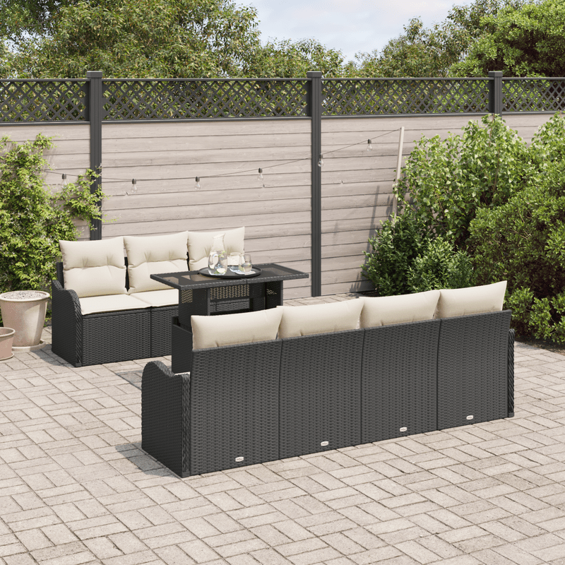 8-delige Hoek Loungeset – Tuinmeubelset – Loungeset Buiten – Poly Rattan Tuinbank – Zwarte Tuinlounge – Weerbestendig Poly Rattan – Inclusief Comfortabele Kussens