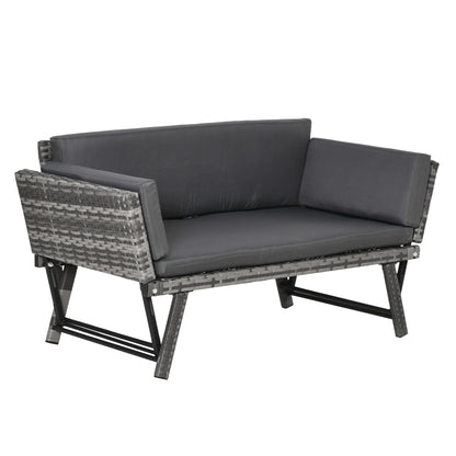 Polyrattan Tuinbank – Tuinmeubel – Buitenbank – Loungesofa – Tuinbank 2 Persoons – Grijs – Weerbestendig Materiaal – Opklapbare Armleuningen – 129 x 63 x 67 cm