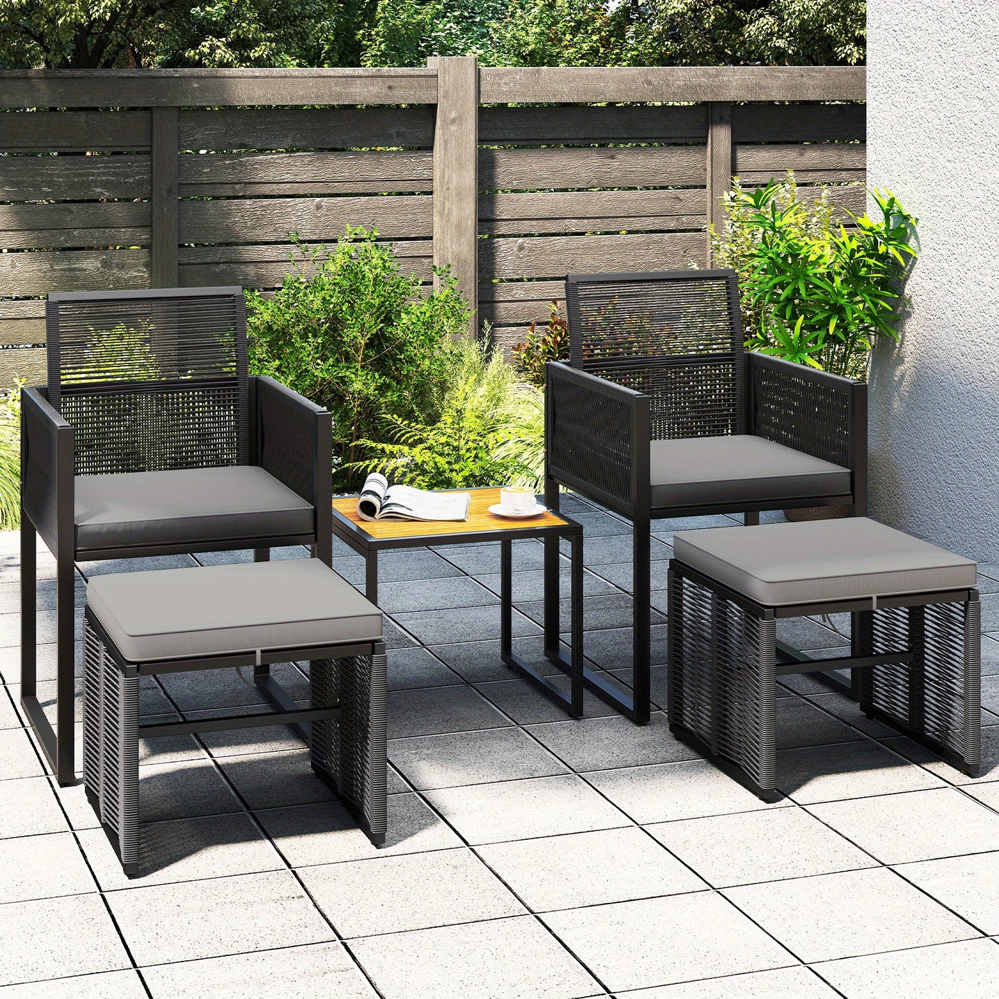 Tuinmeubelen – Loungeset – Zitgroep – Tuinset – Loungeset Met Kussens – Weerbestendig PE Rattan – Acaciahouten Tafel
