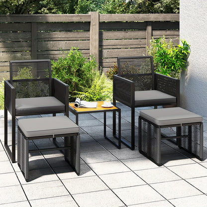 Tuinmeubelen – Loungeset – Zitgroep – Tuinset – Loungeset Met Kussens – Weerbestendig PE Rattan – Acaciahouten Tafel