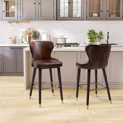 Barkruk – Barstoel – Bistrokruk – Eetkamerstoel – Counterstoel – Set Van 2 – Bruin Kunstleer – Met Rugleuning en Voetensteun – 52x53x101 cm