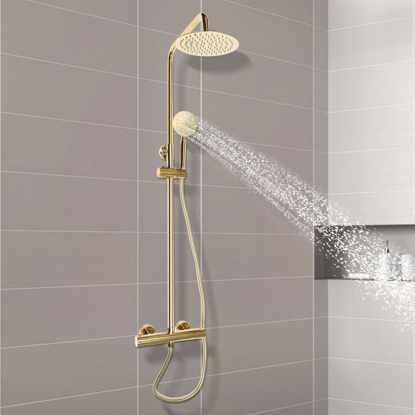 20Cm Golden Round Constant Temperature Shower Set