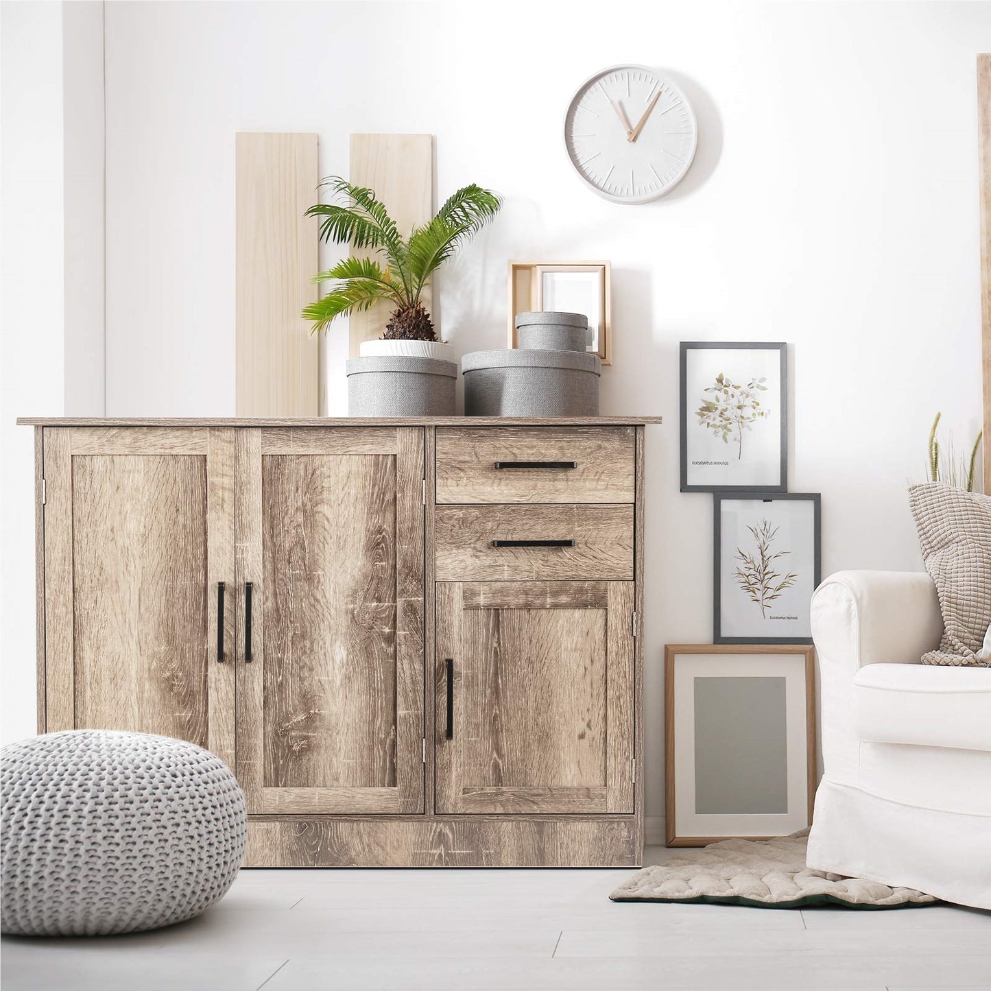Houten Dressoir – Sideboard – Buffetkast – Opbergkast – Woonkamerkast – Industrieel Design – 110 x 40 x 78 cm – Verstelbare Plank & 2 Lades