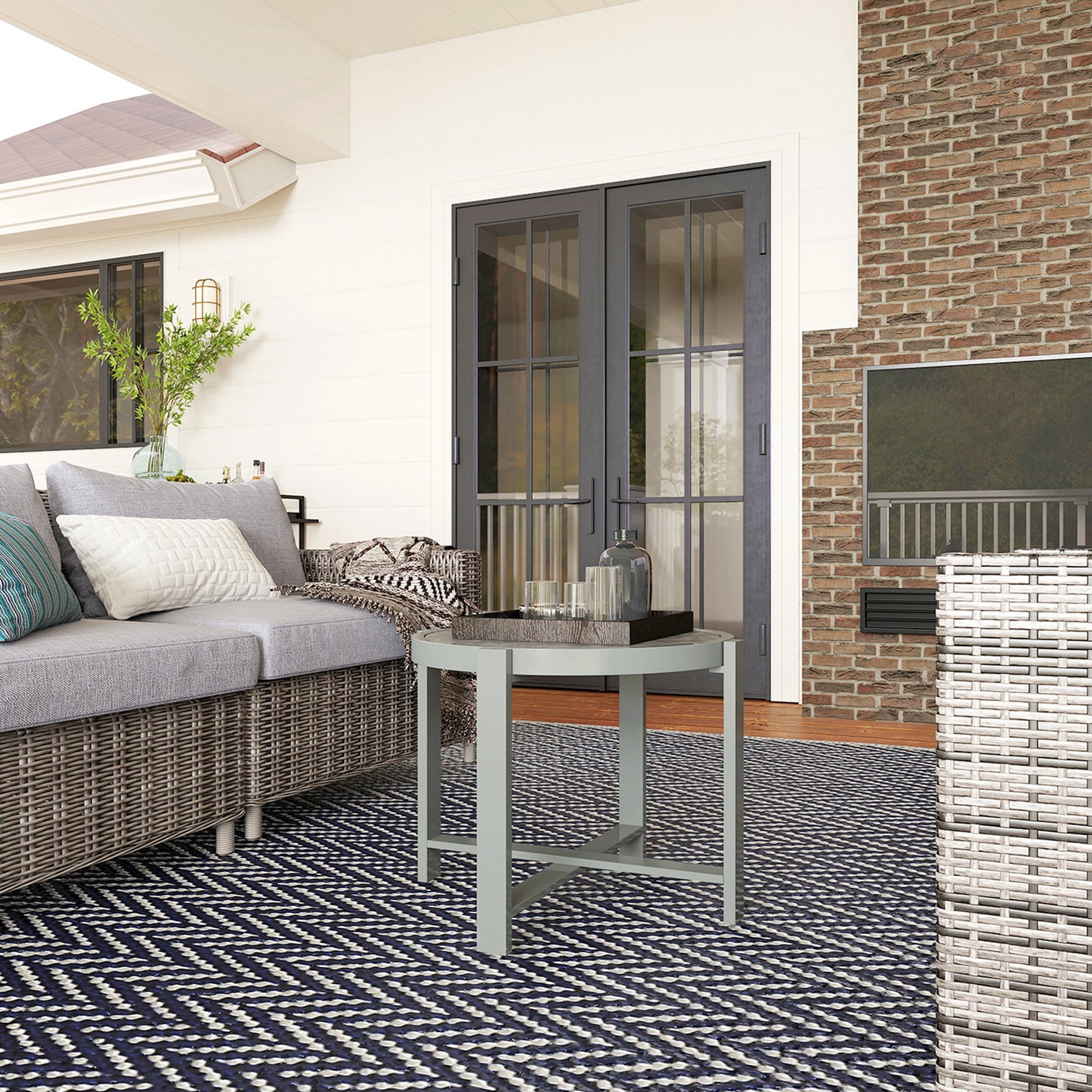 Bijzettafel – Bijzettafeltje – Sidetable – Tuinmeubel – Balkon Tafel – Grijs – Weerbestendig Aluminium – Marmerlook Blad – Compact Design – Onderhoudsvriendelijk
