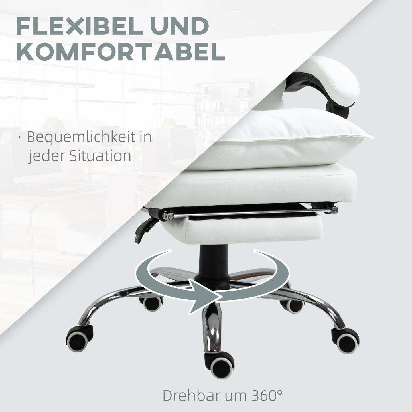 Bureaustoel – Office Chair – Draaistoel – Kantoorstoel – Gaming Stoel – Verstelbare Zithoogte – Ingebouwde Voetensteun – Kunstleer – Zwart