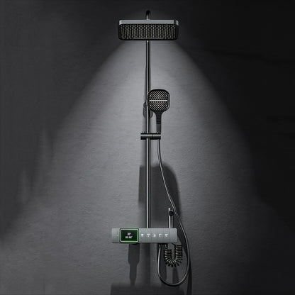 Douchekop – Handdouche – Regendouche – Digitale Douche – Doucheset – 5 Waterstraalstanden – Hydroelectrische Stroomvoorziening – Koper – Ambient Verlichting – Groot Display – Donkergrijs