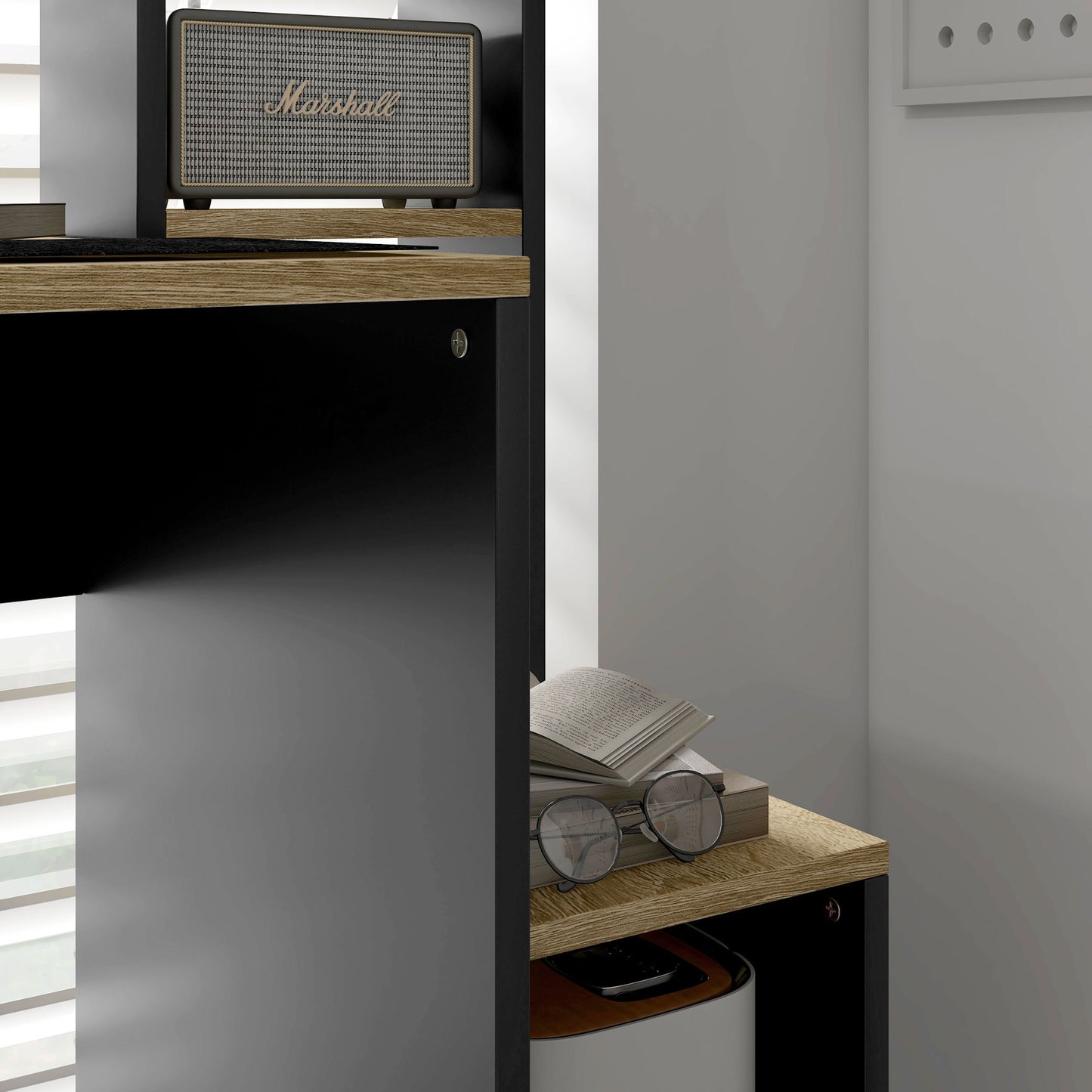 Computertafel – Bureau – Computerbureau – Bureautafel – Werkplek – 114x45x138 cm – Metaal en Spaanplaat – Met Opbergruimte
