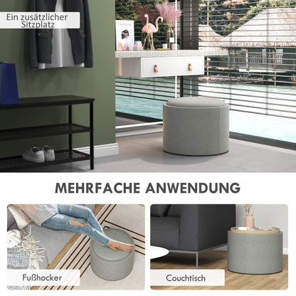 Hocker – Poef – Zitbank – Opbergbank – Voetenbank – Draaibaar Deksel – Ruime Opbergruimte – Stof Linnen-Look – 56x56x42 cm