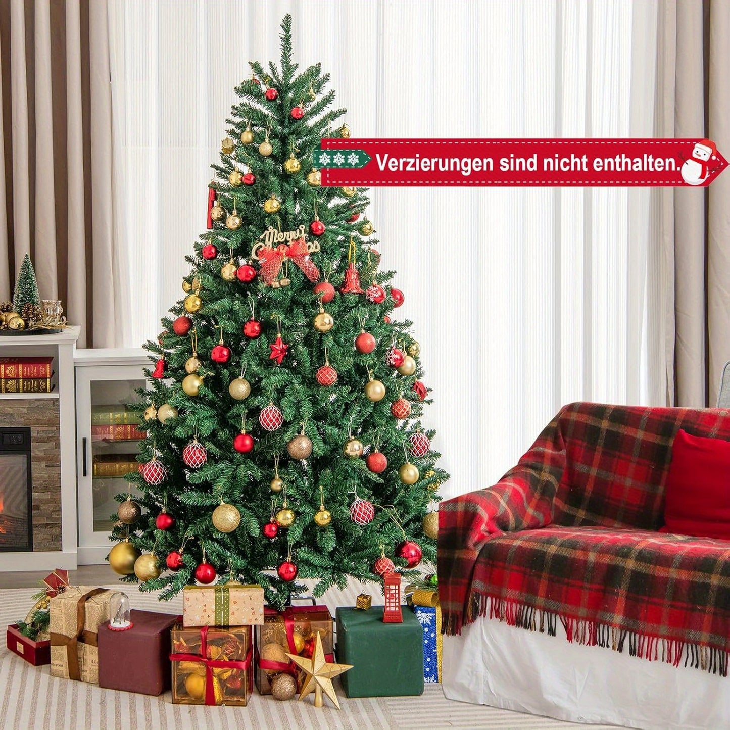 Kerstboom Kunstboom Kunstkerstboom Kunstkerstboom Met Verlichting Kerstboom Voor Binnen – 180 cm Hoog – Realistisch Groen PVC – Stevige Metalen Standaard