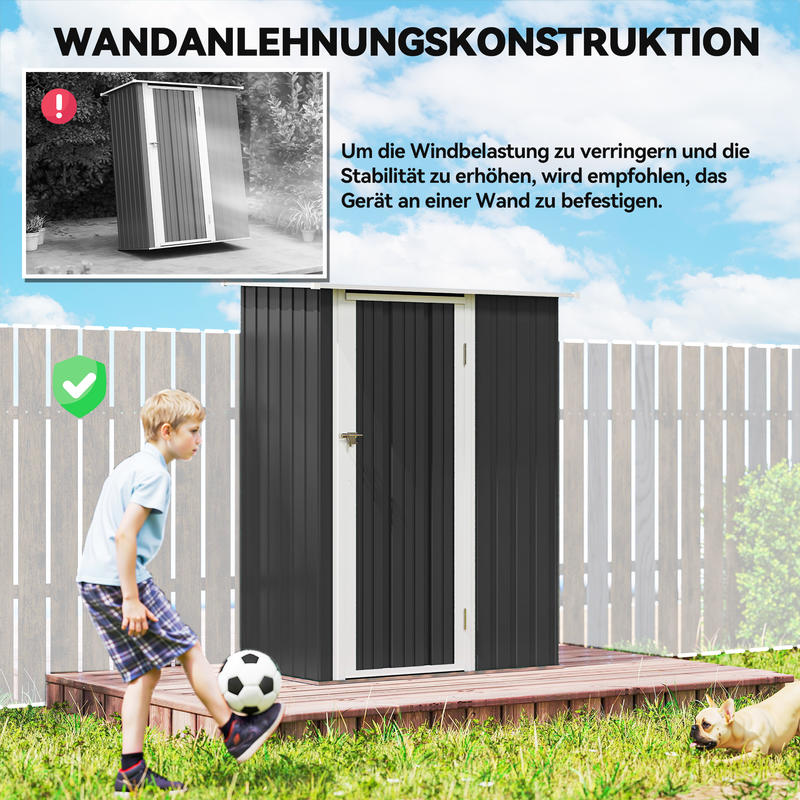 Tool shed garden house tool shed with door outdoor steel dark grey 142 x 84 x 189cm, temporary, removable, Temporary Shelter, Outdoor Shed, Compact Shed, Weatherresistant, Storage Shed, Utility Shed, Gardeners, Landscapers