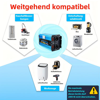 Zuivere Sinus Omvormer – Stroomomzetter – Spanning Converter – DC naar AC Inverter – Autoinverter 12V 2500W – LED Display – 2 Stopcontacten & USB Poorten