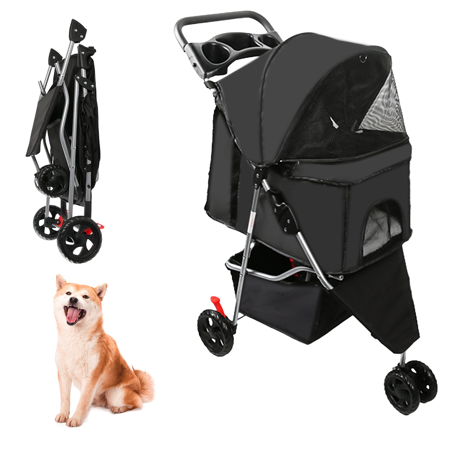 Hondenbuggy – Dierenwagen – Huisdierenwagen – Wandelwagen – Dierenbuggy – Lichtgewicht Met Metalen Frame – Opvouwbaar Met Grote Opbergmand