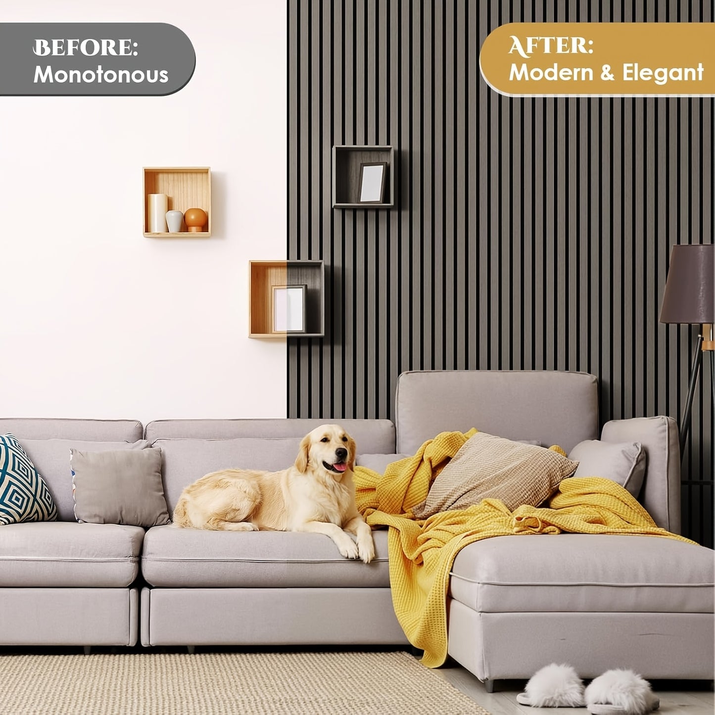 3D Acoustic Panels, Set OF 4, 120x60x2.1cm, Wood-look Wall Panels, Wall Cladding for Effective Sound Insulation, with Felt Soundproofing, for Living Room, Office, Recording Studio, Dressing Room
