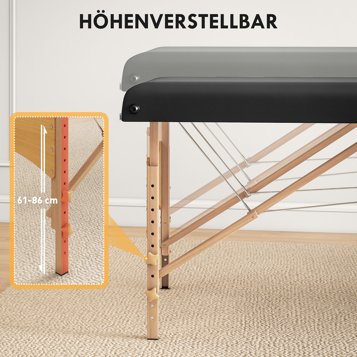 Massagetafel – Verstelbare Tafel – Massagebed – Opvouwbare Massagetafel – Therapiebed – Houten Frame – Comfortabele Foam Bekleding – Inklapbaar Design