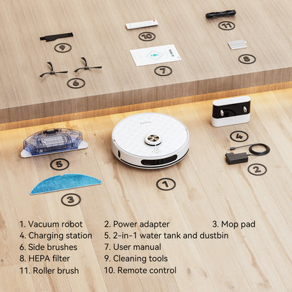 Robotstofzuiger – Robotstofzuiger met dweilfunctie – Automatische stofzuiger – Slimme schoonmaker – Dweilrobot – Wit – 6000 Pa zuigkracht – 3-in-1 laser navigatie