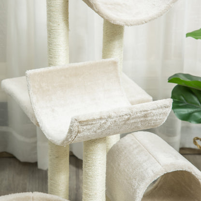 Krabpaal – Kattenboom – Klimpaal – Kattentoren – Speeltoestel – Beige – Duurzame Houten Constructie – Compact Formaat 50x40x105 cm