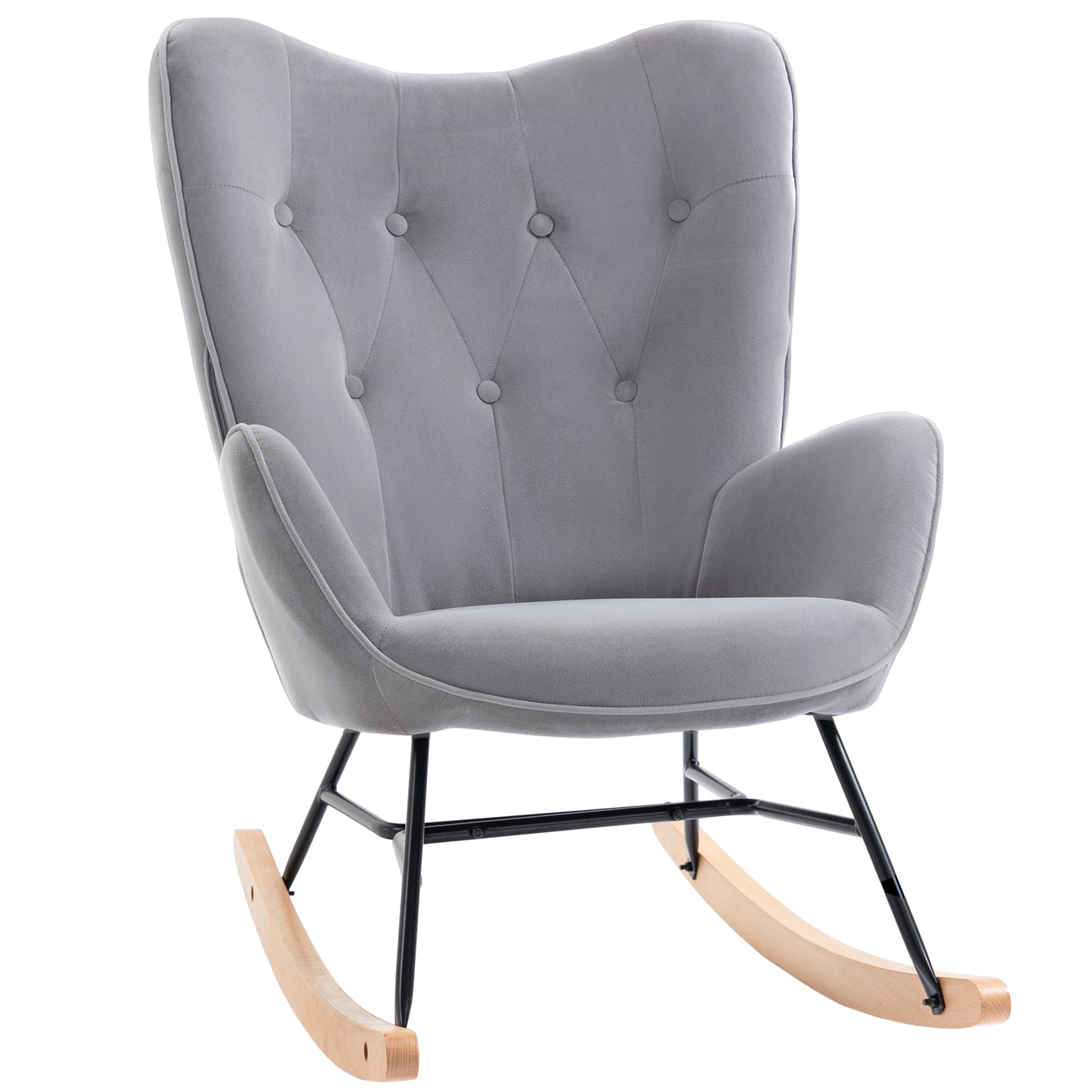 Schommelstoel – Schommelstoel met Armleuning – Rocking Chair – Relaxstoel – Retro Stoel – Lichtgrijs – Hoog Comfort – Duurzame Rubberhoutconstructie