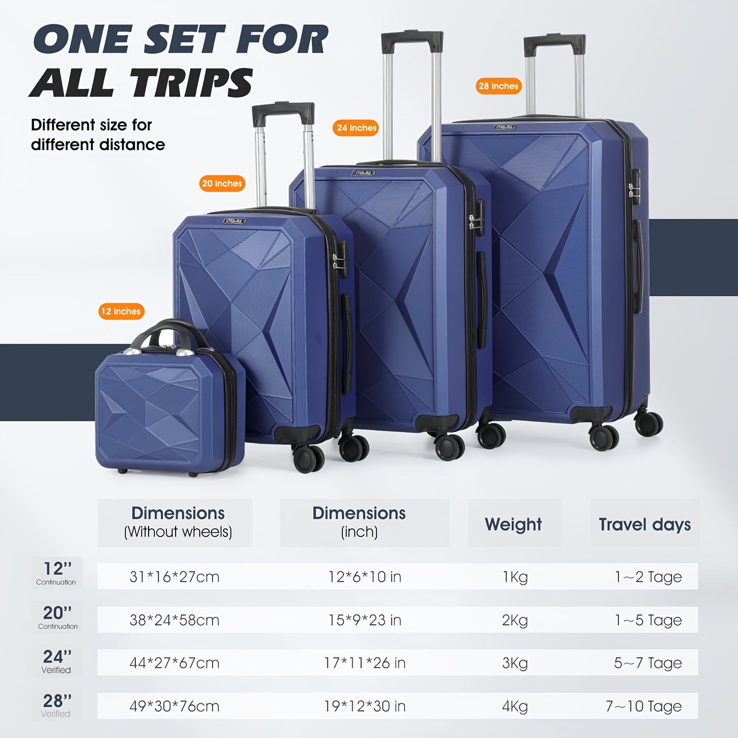 Kofferset – Reiskoffer – Bagageset – Suitcase – Trolley – ABS Hardcase – Digitale Weegschaal – 4-delige Set Zwart – Stille Spinner Wielen – Verstelbare Aluminium Trekstang