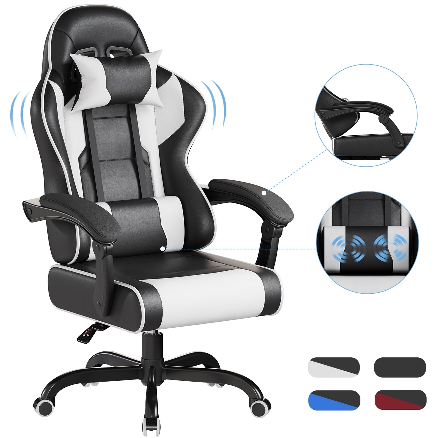 Gamingstoel – Bureaustoel – Gamestoel – Ergonomische Stoel – Zwarte Stoel – Verstelbare Rugleuning tot 90° – 150 kg Draagvermogen