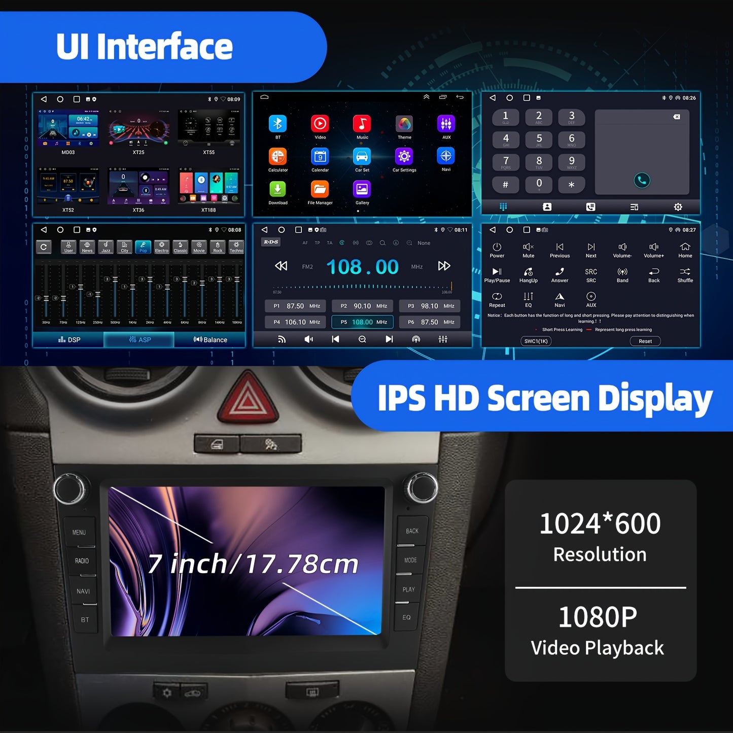 Autostereo – Autoradio – Autoradiosysteem – Autoradiomodule – Autosysteem – 17,78 cm IPS Touchscreen – Android 14 met Draadloze CarPlay & Stuurbediening