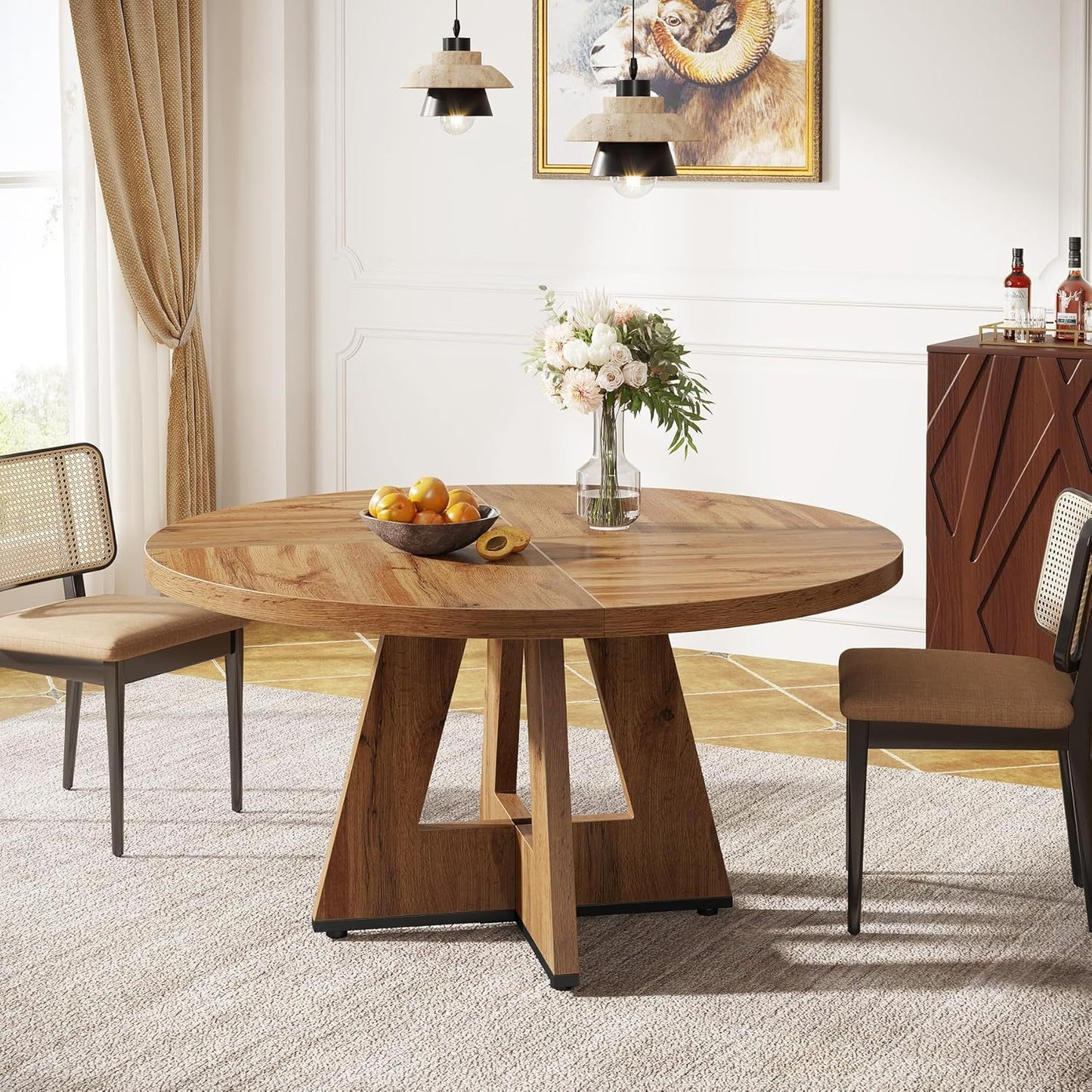 Ronde Eettafel – Keukentafel – Tafel Voor 4 Personen – Farmhouse Tafel – Kleine Ronde Tafel – Houten Materiaal – Ø 120 cm
