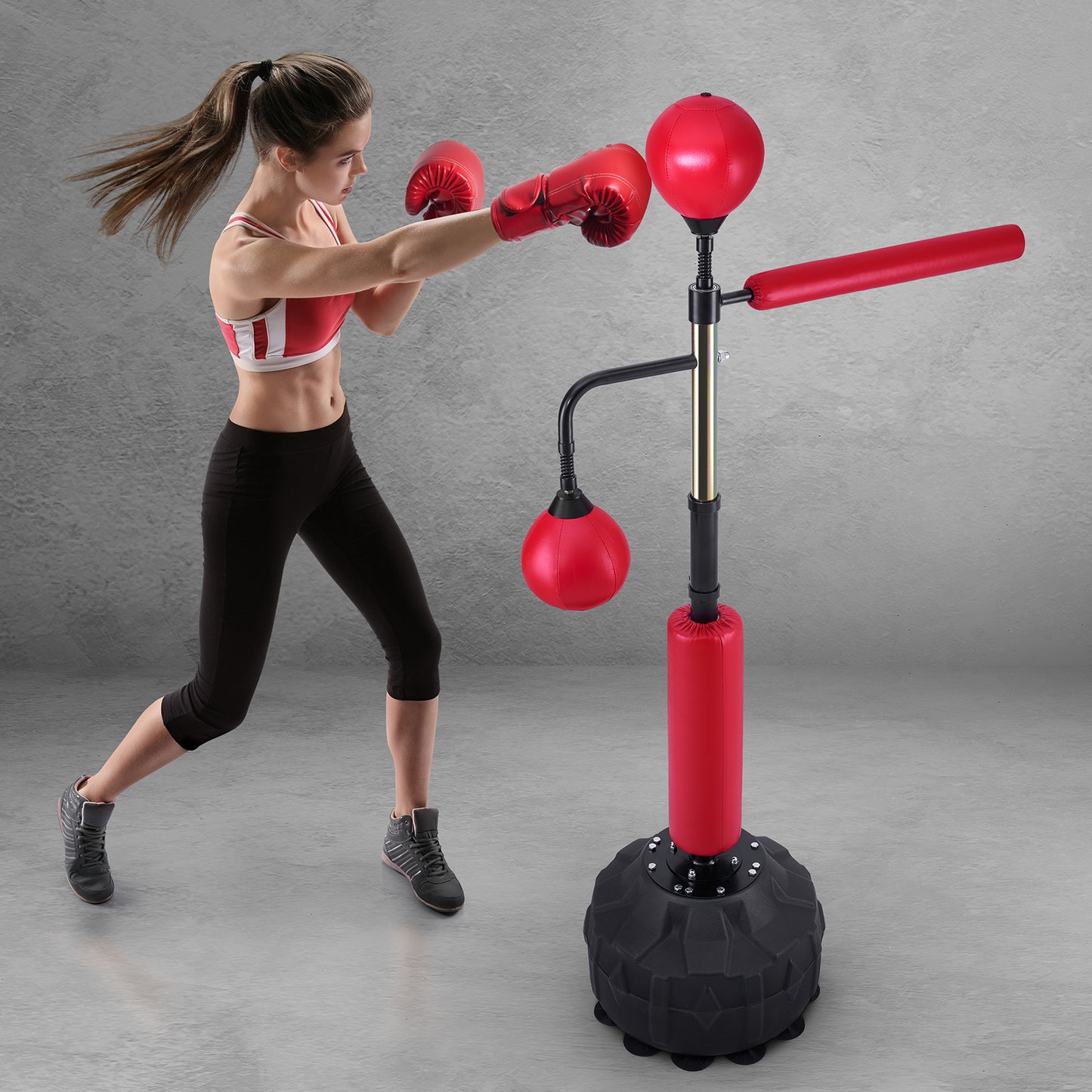 Bokszak – Stootzak – Boksbal – Punching Bag – Bokstrainer – Verstelbare Hoogte – Snelle Terugslag – Stevige Zuignapvoet – Inclusief Bokshandschoenen – Rood