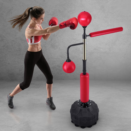 Bokszak – Stootzak – Boksbal – Punching Bag – Bokstrainer – Verstelbare Hoogte – Snelle Terugslag – Stevige Zuignapvoet – Inclusief Bokshandschoenen – Rood