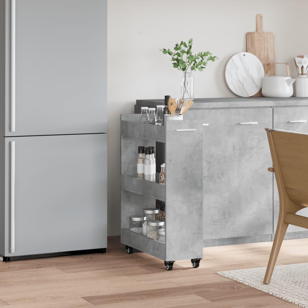 Opbergkast – Kast met wielen – Bureaukast – Opbergmeubel – Rollende kast – Beton grijs – Stevig hout – 60x22x79 cm