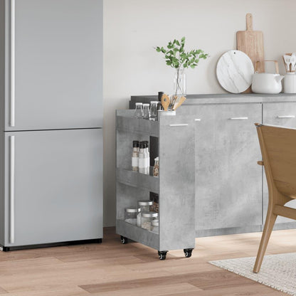 Opbergkast – Kast met wielen – Bureaukast – Opbergmeubel – Rollende kast – Beton grijs – Stevig hout – 60x22x79 cm