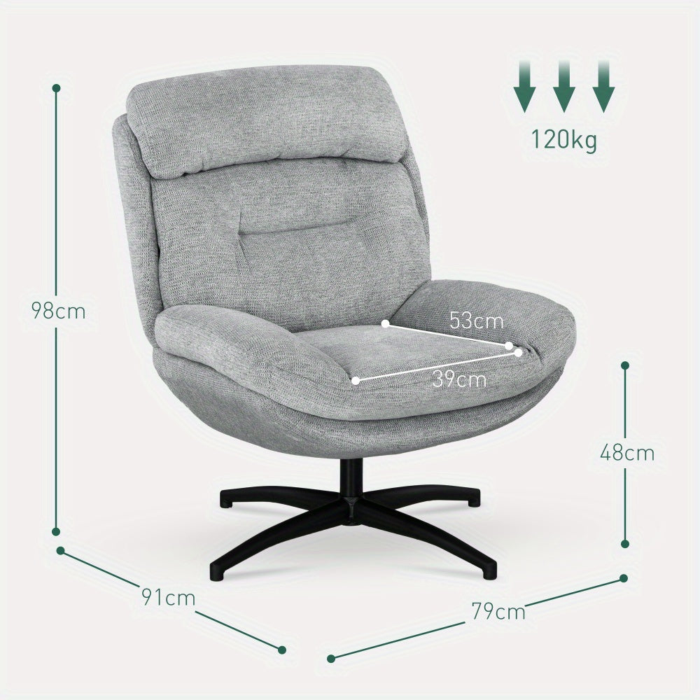 Loungestoel – Fauteuil – Draaifauteuil – Relaxstoel – Armstoel – Waterafstotende Chenille – Zachte Bekleding – Geïntegreerde Armleuningen