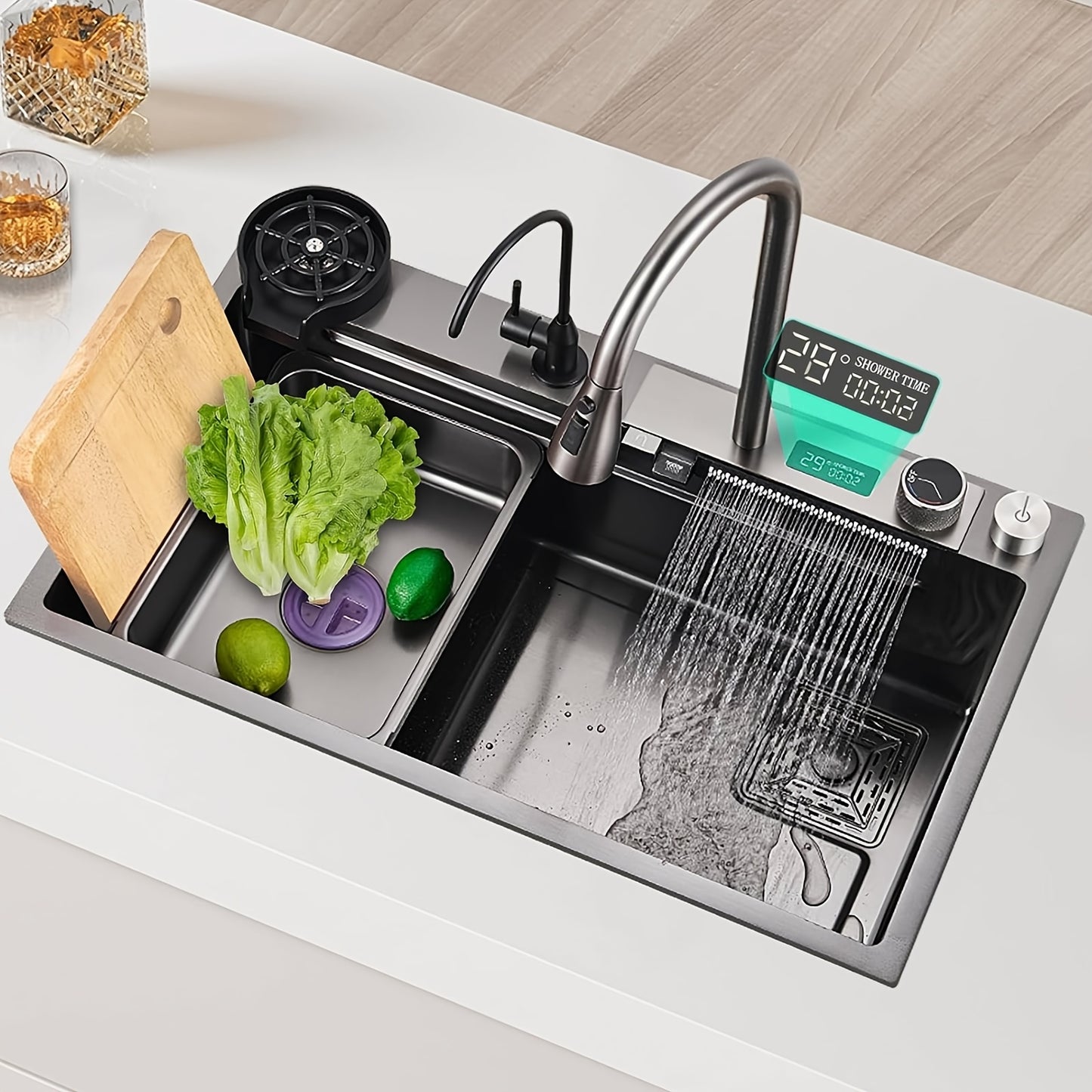 Keukenspoelbak – Spoelbakken Keuken – Wasbak Keuken – Gootsteen Keuken – Enkele Spoelbak – RVS 304 – 80x45 cm – Inbouw Onderbouw Opbouw – Met Afdruipvlak – Zwart