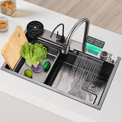 Keukenspoelbak – Spoelbakken Keuken – Wasbak Keuken – Gootsteen Keuken – Enkele Spoelbak – RVS 304 – 80x45 cm – Inbouw Onderbouw Opbouw – Met Afdruipvlak – Zwart