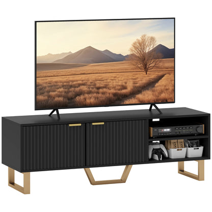 Tv-kast – Meubel voor tv – Mediakast – Tv-meubel – Houten tv-meubel – Mat zwart met gouden accenten – Geschikt voor tv’s tot 70 inch – Ruime opbergruimte met kabeldoorvoer