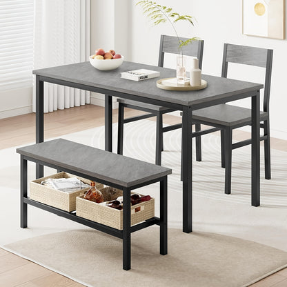 Eettafelset 4 Personen – Eettafel Met Stoelen – Dinerset – Keukentafelset – Zitgroep – Modern Zwart Metaal Frame – Inclusief Opbergrek – Compact Voor Kleine Ruimtes