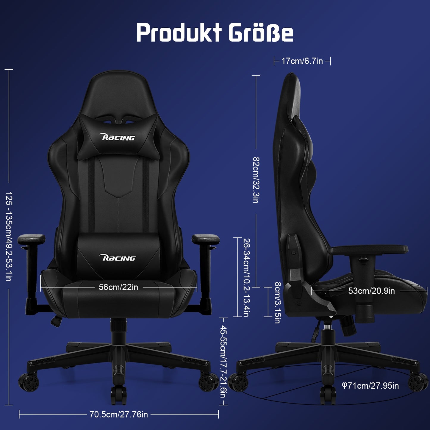 Gaming Chair with Footrest, Ergonomic Gaming Chair, Gaming Armchair with Adjustable Lumbar Cushion Equipped with An Adjustable Lumbar Support And Headrest, 360° Swivel And Designed for A Weight Of Up to 150kg., Gaming Chairs